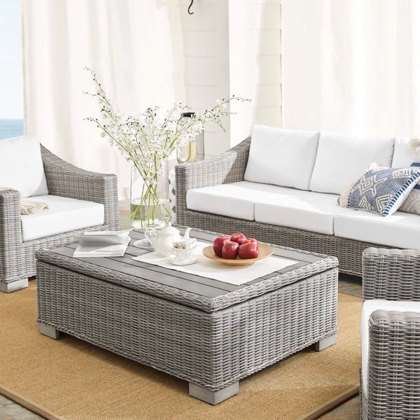 Modway Furniture Conway 4-Piece Sunbrella® Outdoor Patio Wicker Rattan Furniture Set - Stylish, Durable, Comfortable Seating Light Gray White EEI-4359-LGR-WHI