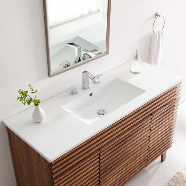 Modway Furniture Cayman 48" Single Basin Ceramic Bathroom Sink - Modern Design with Integrated Countertop & Flexibility EEI-4375-WHI