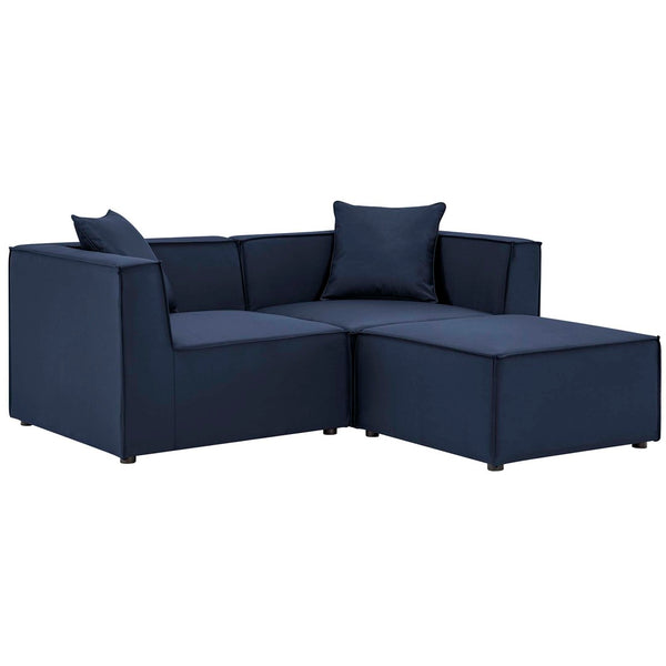 Modway Furniture Saybrook Outdoor Patio Loveseat and Ottoman Set - Modern All-Weather Comfort for Stylish Relaxation Navy EEI-4378-NAV