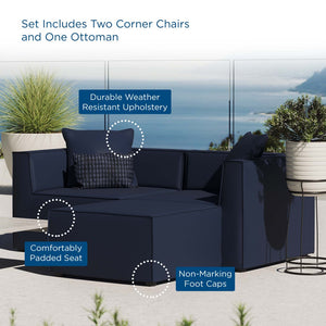 Modway Furniture Saybrook Outdoor Patio Loveseat and Ottoman Set - Modern All-Weather Comfort for Stylish Relaxation Navy EEI-4378-NAV