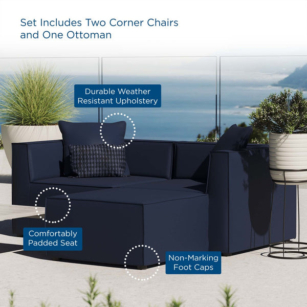 Modway Furniture Saybrook Outdoor Patio Loveseat and Ottoman Set - Modern All-Weather Comfort for Stylish Relaxation Navy EEI-4378-NAV