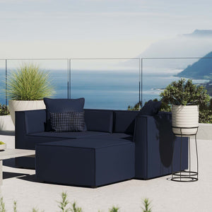 Modway Furniture Saybrook Outdoor Patio Loveseat and Ottoman Set - Modern All-Weather Comfort for Stylish Relaxation Navy EEI-4378-NAV