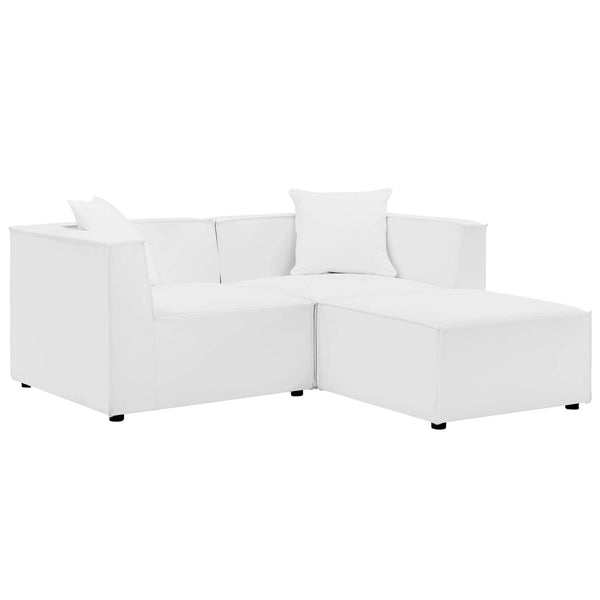 Modway Furniture Saybrook Outdoor Patio Loveseat and Ottoman Set - Modern All-Weather Comfort for Stylish Relaxation White EEI-4378-WHI