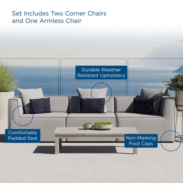 Modway Furniture Saybrook 3-Piece Outdoor Patio Sectional Sofa – Stylish, Durable, and Comfortable for Any Space Gray EEI-4379-GRY