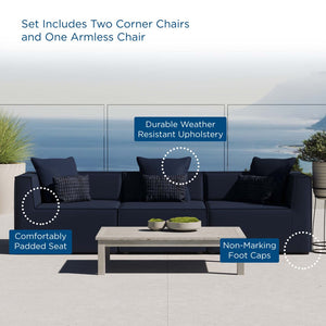 Modway Furniture Saybrook 3-Piece Outdoor Patio Sectional Sofa – Stylish, Durable, and Comfortable for Any Space Navy EEI-4379-NAV