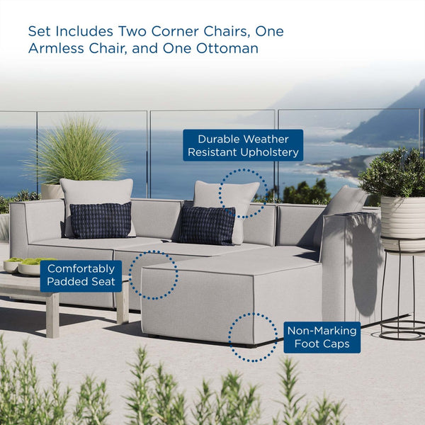 Modway Furniture Saybrook 4-Piece Outdoor Patio Upholstered Sectional Sofa – Stylish, Modular Design for Comfort & Durability Gray EEI-4380-GRY