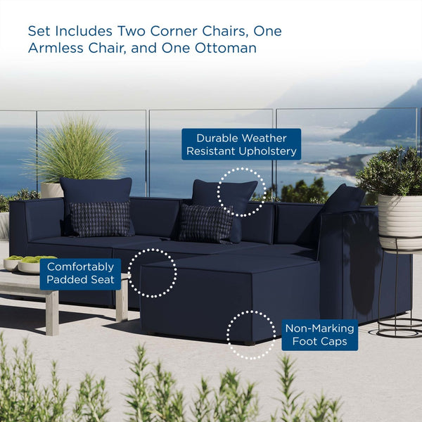 Modway Furniture Saybrook 4-Piece Outdoor Patio Upholstered Sectional Sofa – Stylish, Modular Design for Comfort & Durability Navy EEI-4380-NAV