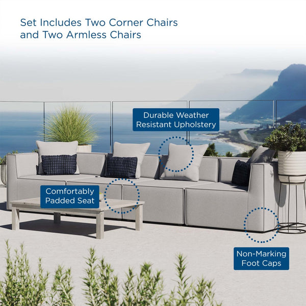 Modway Furniture Saybrook 4-Piece Outdoor Sectional Sofa Set - Stylish, Durable, and Comfortable for All-Weather Enjoyment Gray EEI-4381-GRY