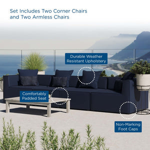 Modway Furniture Saybrook 4-Piece Outdoor Sectional Sofa Set - Stylish, Durable, and Comfortable for All-Weather Enjoyment Navy EEI-4381-NAV