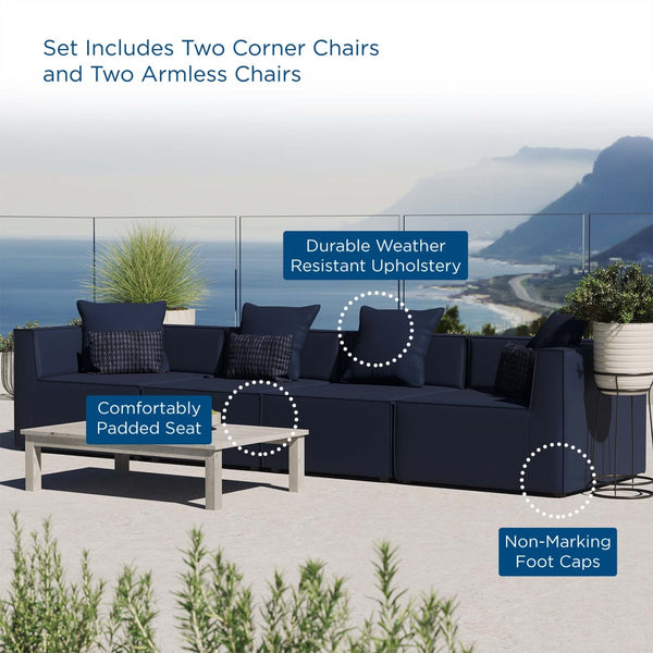 Modway Furniture Saybrook 4-Piece Outdoor Sectional Sofa Set - Stylish, Durable, and Comfortable for All-Weather Enjoyment Navy EEI-4381-NAV