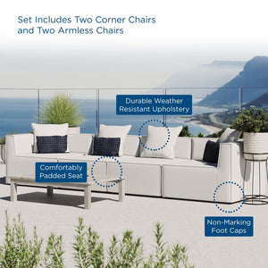 Modway Furniture Saybrook 4-Piece Outdoor Sectional Sofa Set - Stylish, Durable, and Comfortable for All-Weather Enjoyment White EEI-4381-WHI