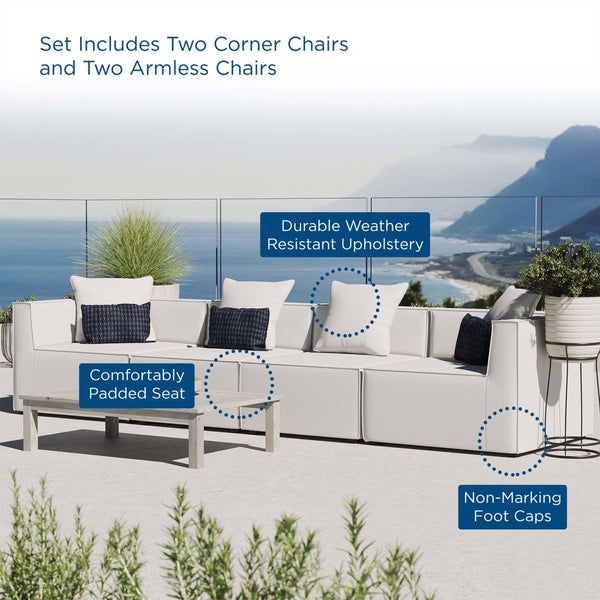Modway Furniture Saybrook 4-Piece Outdoor Sectional Sofa Set - Stylish, Durable, and Comfortable for All-Weather Enjoyment White EEI-4381-WHI