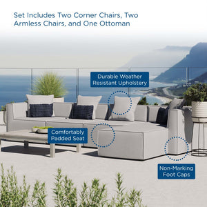 Modway Furniture Saybrook 5-Piece Outdoor Patio Sectional Sofa Set - Stylish, Durable, All-Weather Comfort for Lounging Gray EEI-4382-GRY