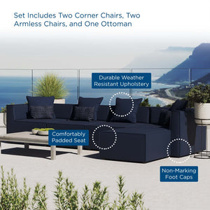 Modway Furniture Saybrook 5-Piece Outdoor Patio Sectional Sofa Set - Stylish, Durable, All-Weather Comfort for Lounging Navy EEI-4382-NAV