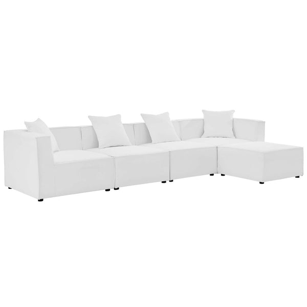 Modway Furniture Saybrook 5-Piece Outdoor Patio Sectional Sofa Set - Stylish, Durable, All-Weather Comfort for Lounging White EEI-4382-WHI
