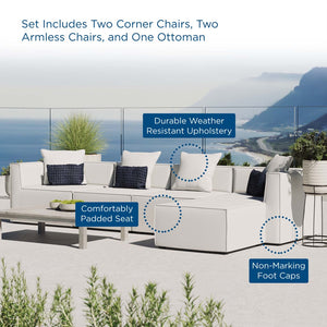 Modway Furniture Saybrook 5-Piece Outdoor Patio Sectional Sofa Set - Stylish, Durable, All-Weather Comfort for Lounging White EEI-4382-WHI