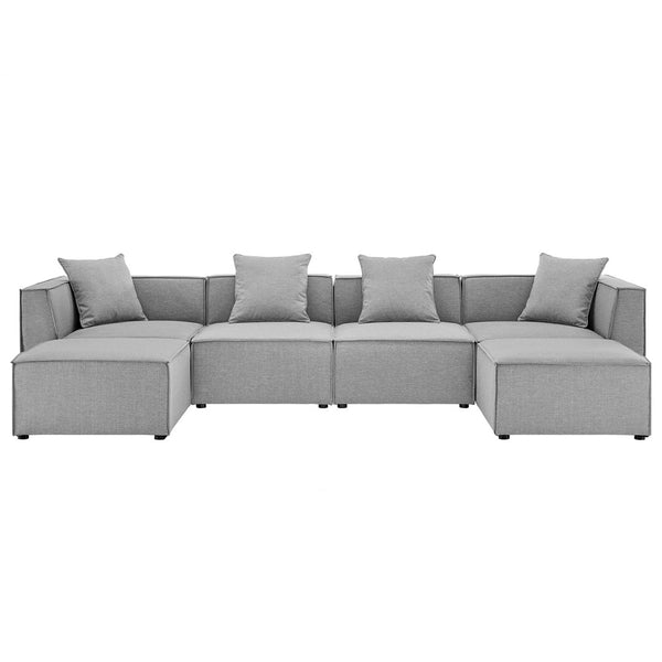 Modway Furniture Saybrook 6-Piece Outdoor Patio Sectional Sofa for Stylish Comfort and Versatile Entertaining Spaces Gray EEI-4383-GRY