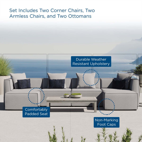 Modway Furniture Saybrook 6-Piece Outdoor Patio Sectional Sofa for Stylish Comfort and Versatile Entertaining Spaces Gray EEI-4383-GRY