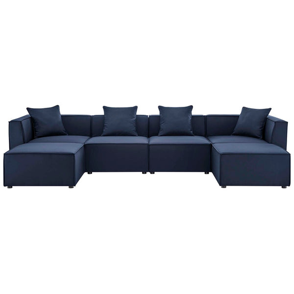 Modway Furniture Saybrook 6-Piece Outdoor Patio Sectional Sofa for Stylish Comfort and Versatile Entertaining Spaces Navy EEI-4383-NAV