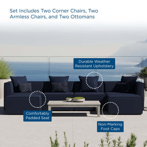 Modway Furniture Saybrook 6-Piece Outdoor Patio Sectional Sofa for Stylish Comfort and Versatile Entertaining Spaces Navy EEI-4383-NAV