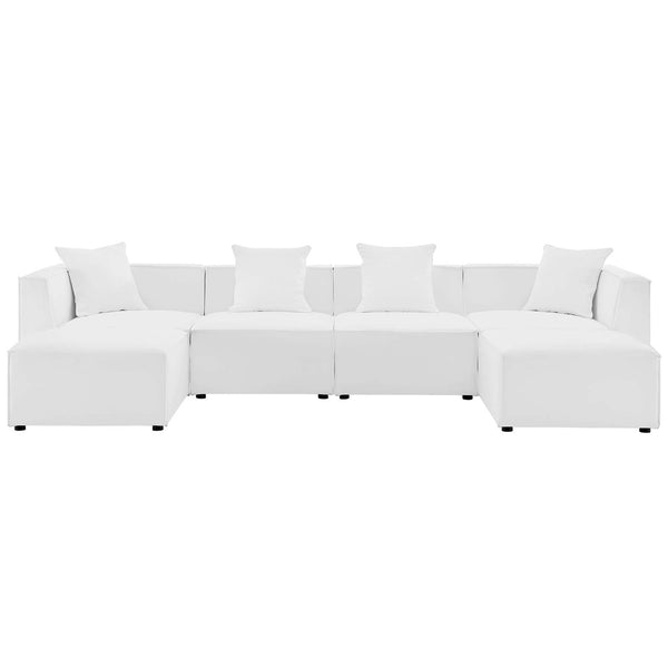 Modway Furniture Saybrook 6-Piece Outdoor Patio Sectional Sofa for Stylish Comfort and Versatile Entertaining Spaces White EEI-4383-WHI