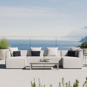 Modway Furniture Saybrook 6-Piece Outdoor Patio Sectional Sofa for Stylish Comfort and Versatile Entertaining Spaces White EEI-4383-WHI