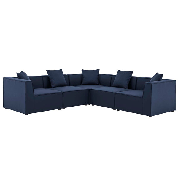Modway Furniture Saybrook 5-Piece All-Weather Outdoor Sectional Sofa with Comfort & Stylish Modern Design for Patios Navy EEI-4384-NAV