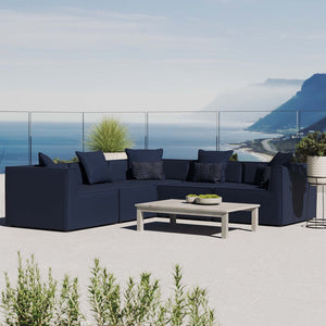 Modway Furniture Saybrook 5-Piece All-Weather Outdoor Sectional Sofa with Comfort & Stylish Modern Design for Patios Navy EEI-4384-NAV