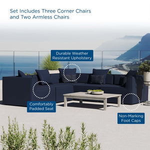 Modway Furniture Saybrook 5-Piece All-Weather Outdoor Sectional Sofa with Comfort & Stylish Modern Design for Patios Navy EEI-4384-NAV