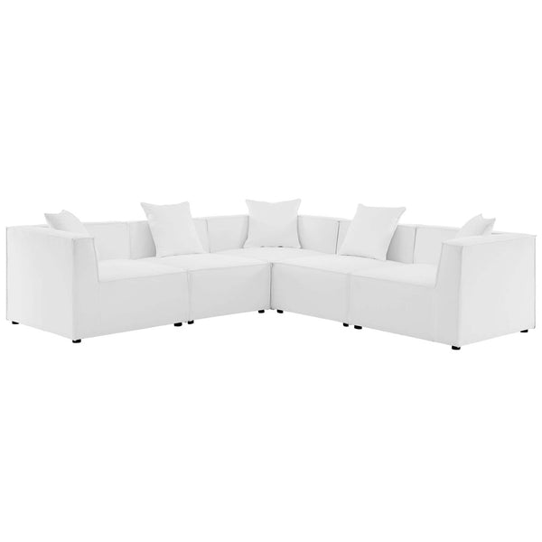 Modway Furniture Saybrook 5-Piece All-Weather Outdoor Sectional Sofa with Comfort & Stylish Modern Design for Patios White EEI-4384-WHI