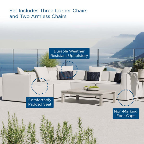 Modway Furniture Saybrook 5-Piece All-Weather Outdoor Sectional Sofa with Comfort & Stylish Modern Design for Patios White EEI-4384-WHI