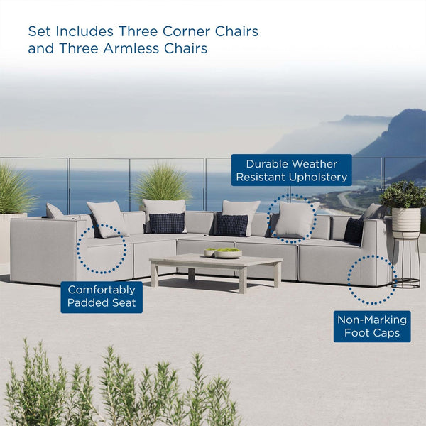 Modway Furniture Saybrook 6-Piece Outdoor Sectional Sofa Set for Relaxing Lounging and Stylish Patio Comfort Gray EEI-4385-GRY