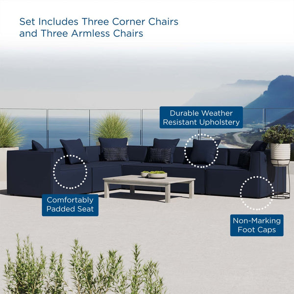 Modway Furniture Saybrook 6-Piece Outdoor Sectional Sofa Set for Relaxing Lounging and Stylish Patio Comfort Navy EEI-4385-NAV
