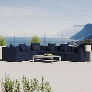 Modway Furniture Saybrook 6-Piece Outdoor Sectional Sofa Set for Relaxing Lounging and Stylish Patio Comfort Navy EEI-4385-NAV