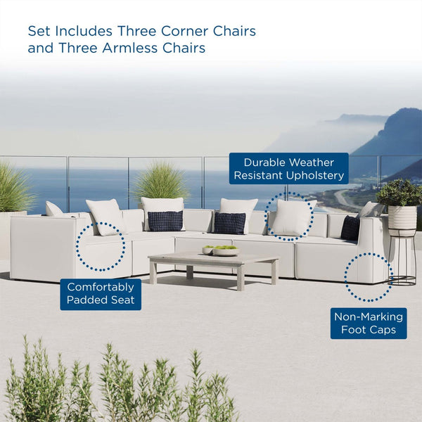 Modway Furniture Saybrook 6-Piece Outdoor Sectional Sofa Set for Relaxing Lounging and Stylish Patio Comfort White EEI-4385-WHI