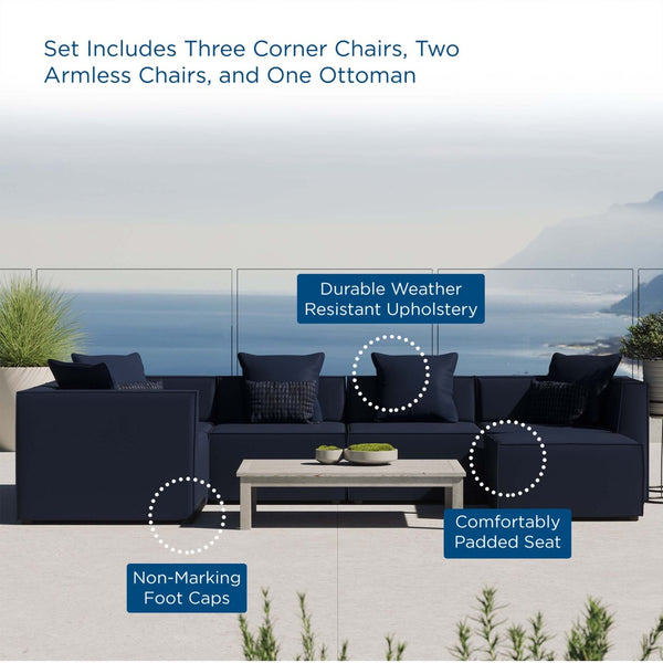 Modway Furniture Saybrook 6-Piece Outdoor Modular Sectional Sofa Set with Durable Upholstery for Ultimate Comfort Navy EEI-4386-NAV