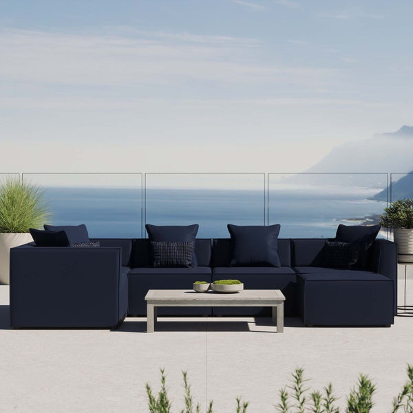 Modway Furniture Saybrook 6-Piece Outdoor Modular Sectional Sofa Set with Durable Upholstery for Ultimate Comfort Navy EEI-4386-NAV