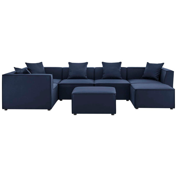 Modway Furniture Saybrook 7-Piece Outdoor Patio Sectional Sofa - Durable, Stylish Comfort for Your Alfresco Space Navy EEI-4387-NAV