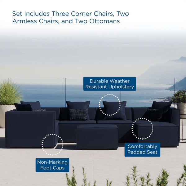 Modway Furniture Saybrook 7-Piece Outdoor Patio Sectional Sofa - Durable, Stylish Comfort for Your Alfresco Space Navy EEI-4387-NAV