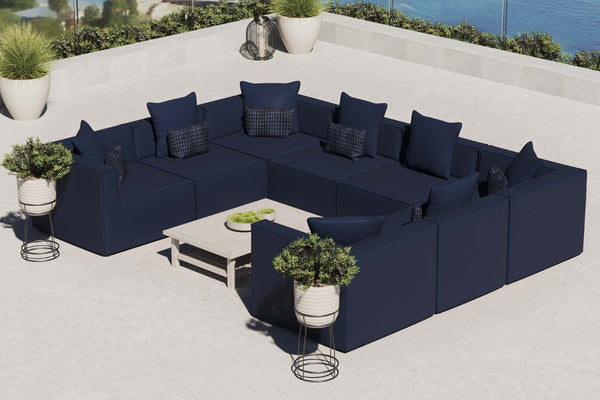 Modway Furniture Saybrook 8-Piece Modular Outdoor Patio Sectional Sofa - All-Weather Comfort & Stylish Design Navy EEI-4388-NAV