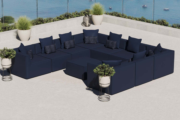 Modway Furniture Saybrook 10-Piece Outdoor Sectional Sofa – Stylish, Durable, and Customizable for Ultimate Comfort Navy EEI-4389-NAV