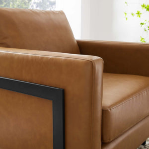 Modway Furniture Posse Vegan Leather Accent Chair - Luxurious Retro-Modern Armchair for Stylish Comfort & Support EEI-4392-BLK-TAN