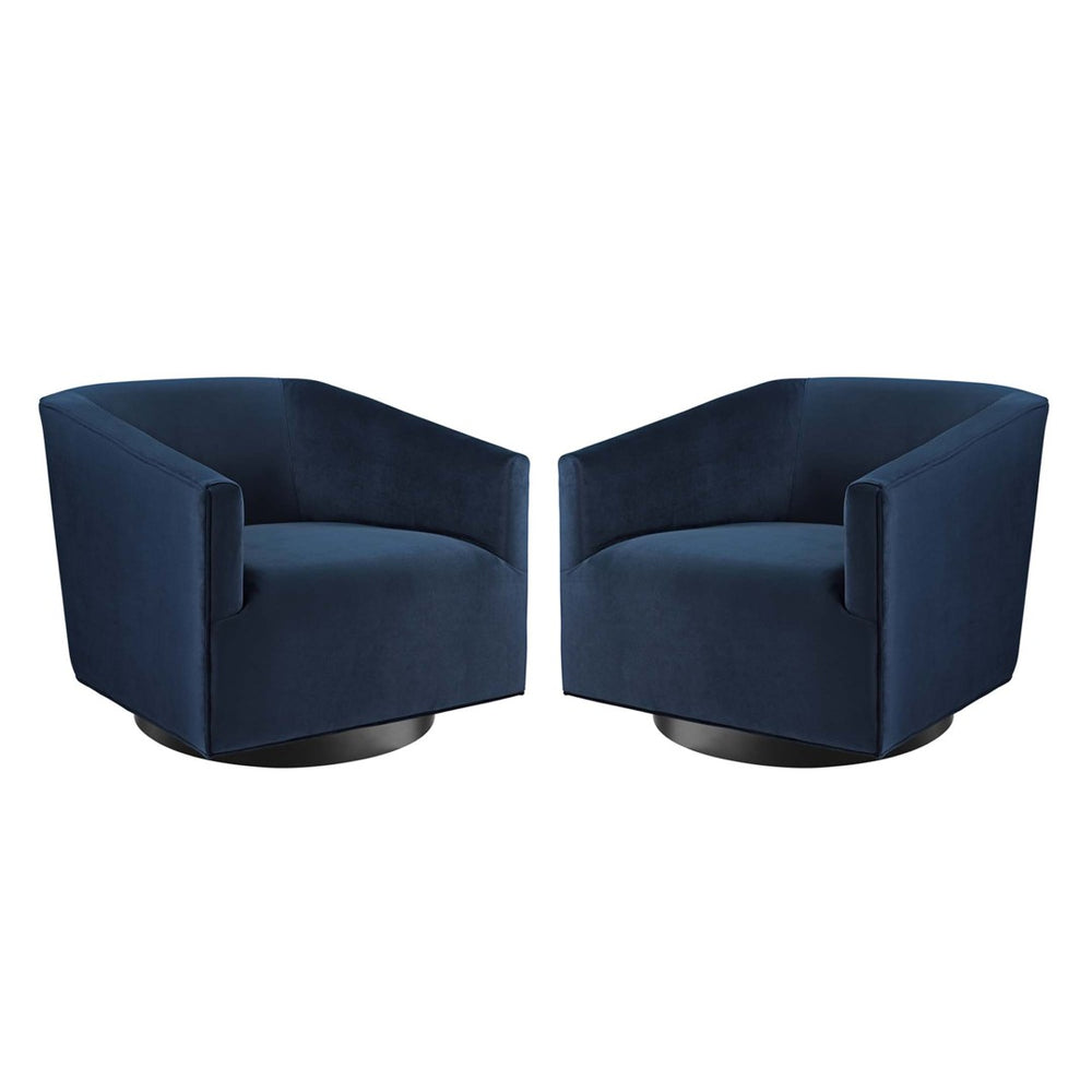 Modway Furniture Twist Performance Velvet Swivel Chairs Set of 2 - Luxurious Midnight Blue Comfort for Any Space EEI-4427-MID