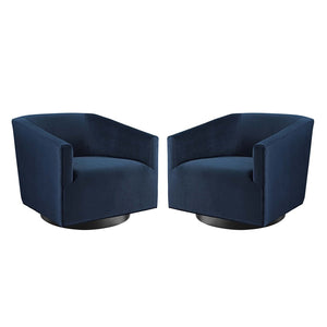 Modway Furniture Twist Performance Velvet Swivel Chairs Set of 2 - Luxurious Midnight Blue Comfort for Any Space EEI-4427-MID