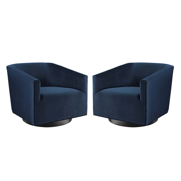 Modway Furniture Twist Performance Velvet Swivel Chairs Set of 2 - Luxurious Midnight Blue Comfort for Any Space EEI-4427-MID