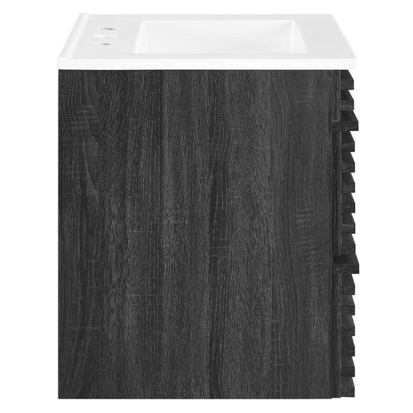 Modway Furniture Render 24" Wall-Mount Bathroom Vanity - Mid-Century Modern Design with Ample Storage and Style Charcoal White EEI-4433-CHA-WHI