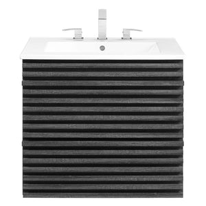 Modway Furniture Render 24" Wall-Mount Bathroom Vanity - Mid-Century Modern Design with Ample Storage and Style Charcoal White EEI-4433-CHA-WHI