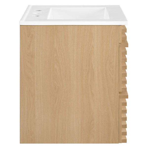 Modway Furniture Render 24" Wall-Mount Bathroom Vanity - Mid-Century Modern Design with Ample Storage and Style Oak White EEI-4433-OAK-WHI