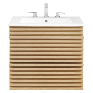 Modway Furniture Render 24" Wall-Mount Bathroom Vanity - Mid-Century Modern Design with Ample Storage and Style Oak White EEI-4433-OAK-WHI