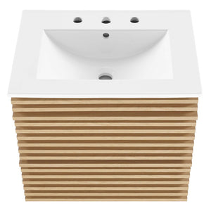 Modway Furniture Render 24" Wall-Mount Bathroom Vanity - Mid-Century Modern Design with Ample Storage and Style Oak White EEI-4433-OAK-WHI